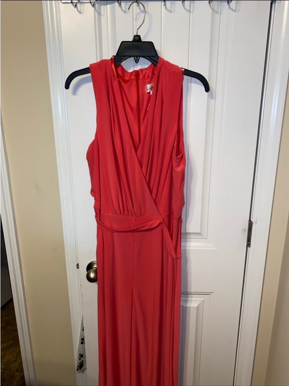 Harper Coral One-Shoulder Wrap Maxi Dress